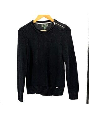 Lauren Active Ralph Lauren Black 100% Cotton Shoulder Zip Elbow Patch Sweater